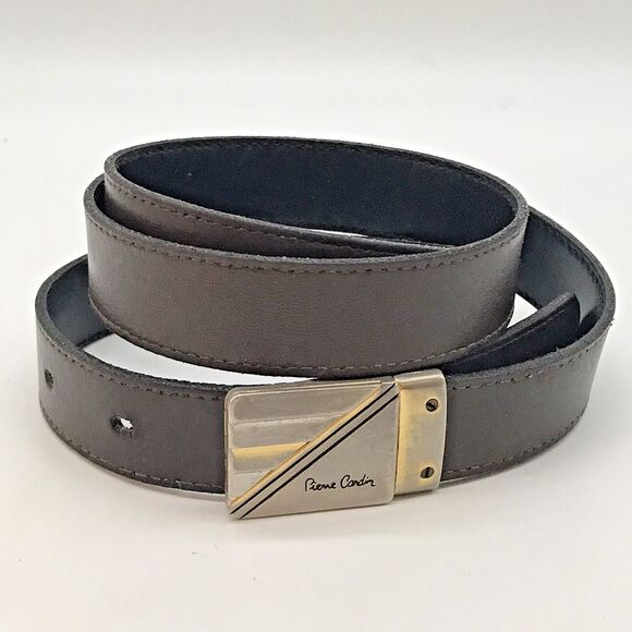 VTG Pierre Cardin Belt Swivel Buckle Reversible Black - Brown Full Grain Leather - Picture 1 of 11
